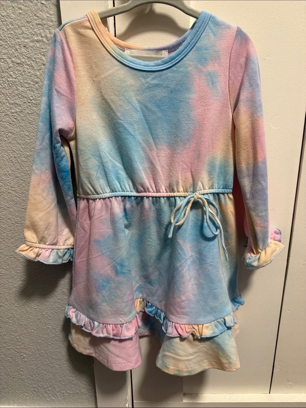 Isobella & Chloe Girls' Pastel Tie-Dye Ruffle Dress - Blue Pink Yellow